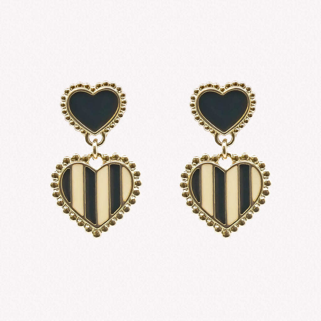 Boucles d'oreilles double cœur rayé