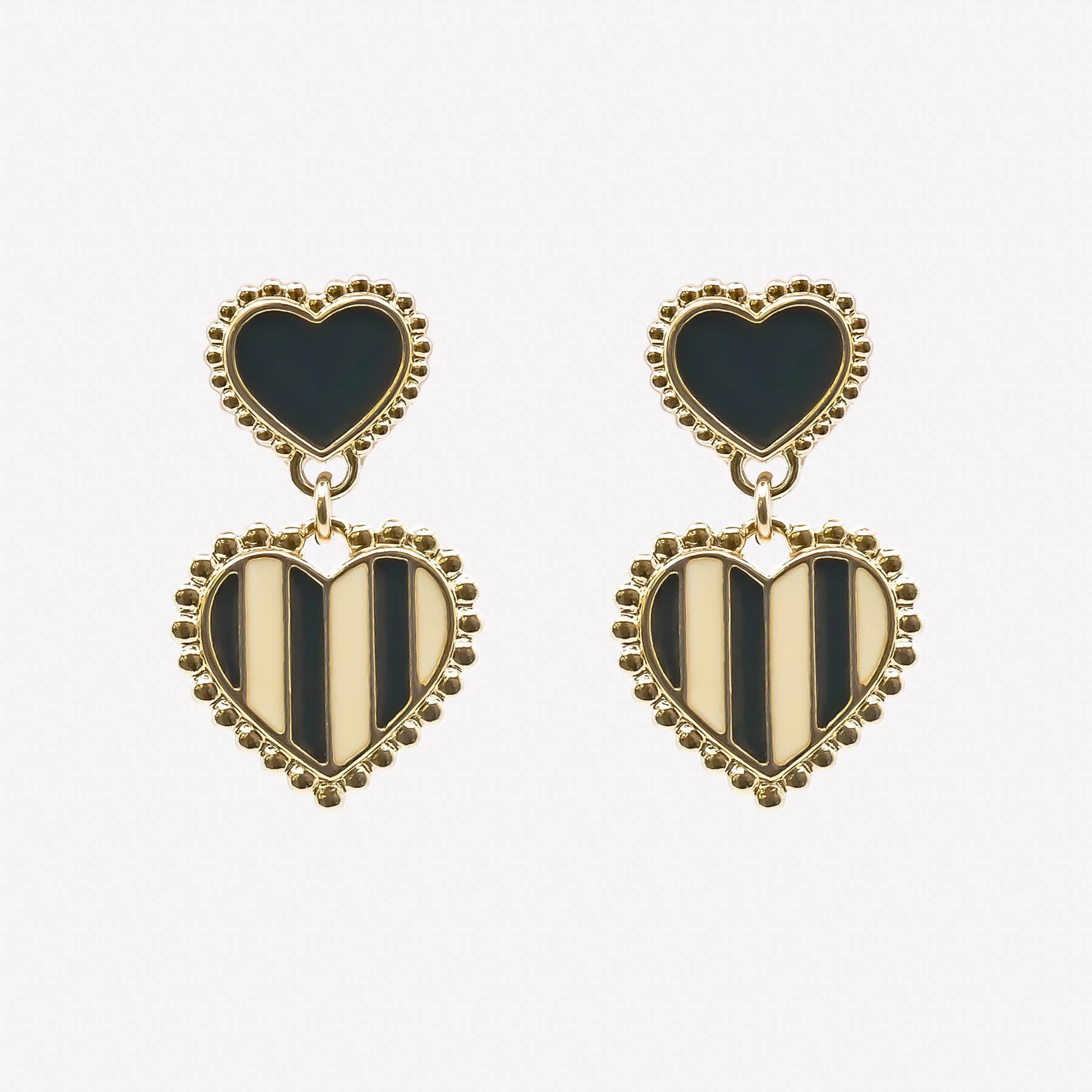 Boucles d'oreilles double cœur rayé
