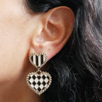 Boucles d'oreilles double cœur damier
