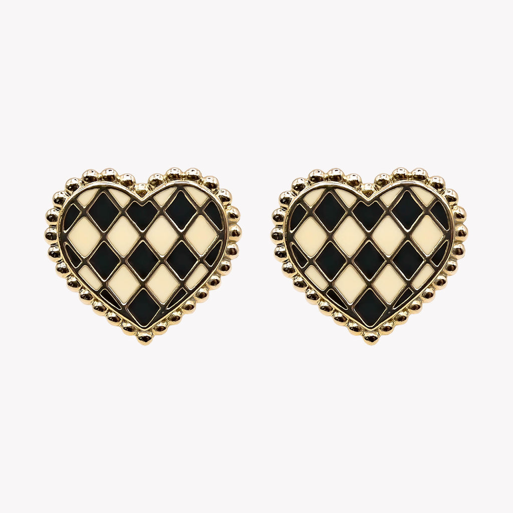 Boucles d'oreilles puce cœur damier