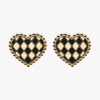 Boucles d'oreilles puce cœur damier