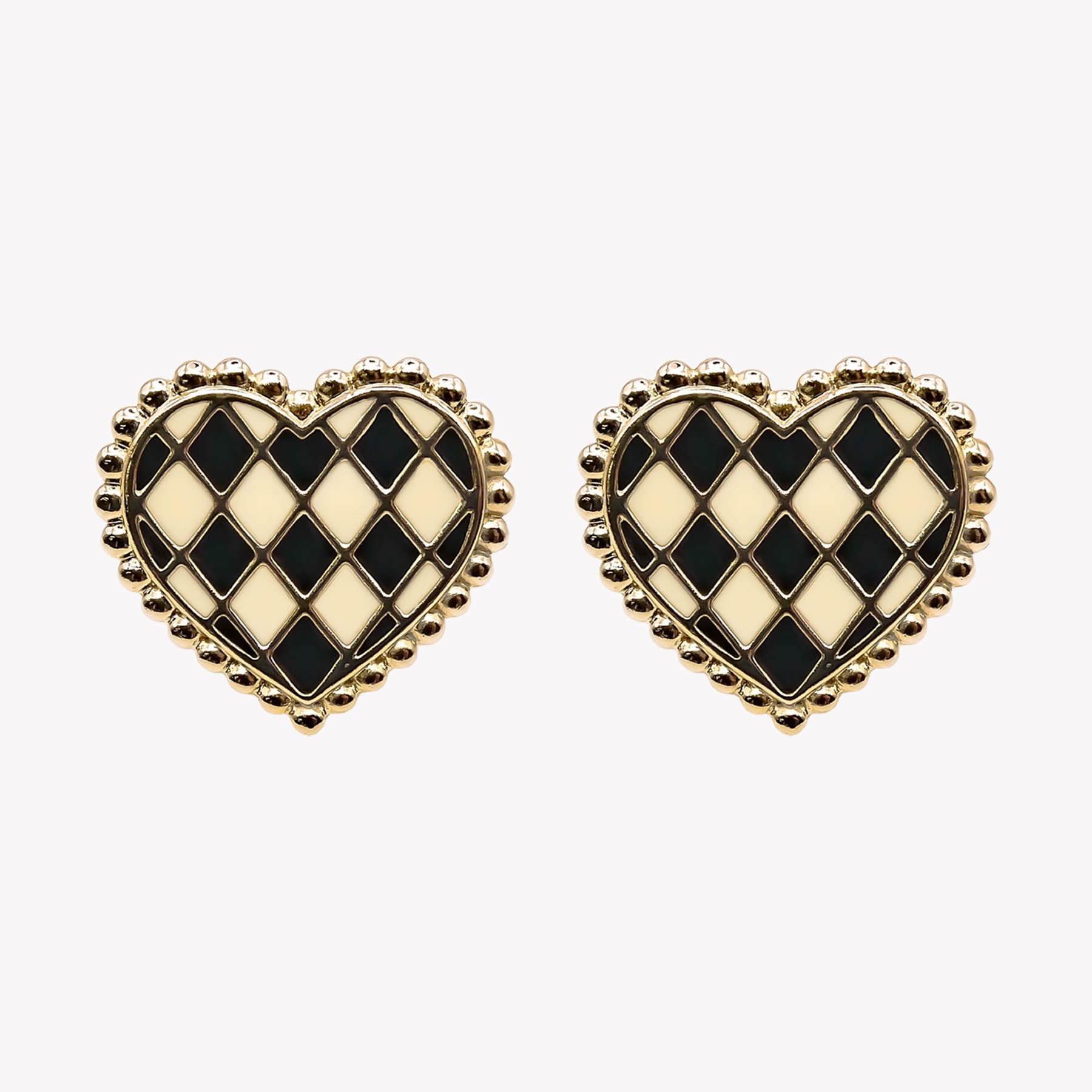 Boucles d'oreilles puce cœur damier