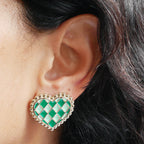 Boucles d'oreilles puce cœur damier