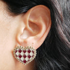 Boucles d'oreilles puce cœur damier