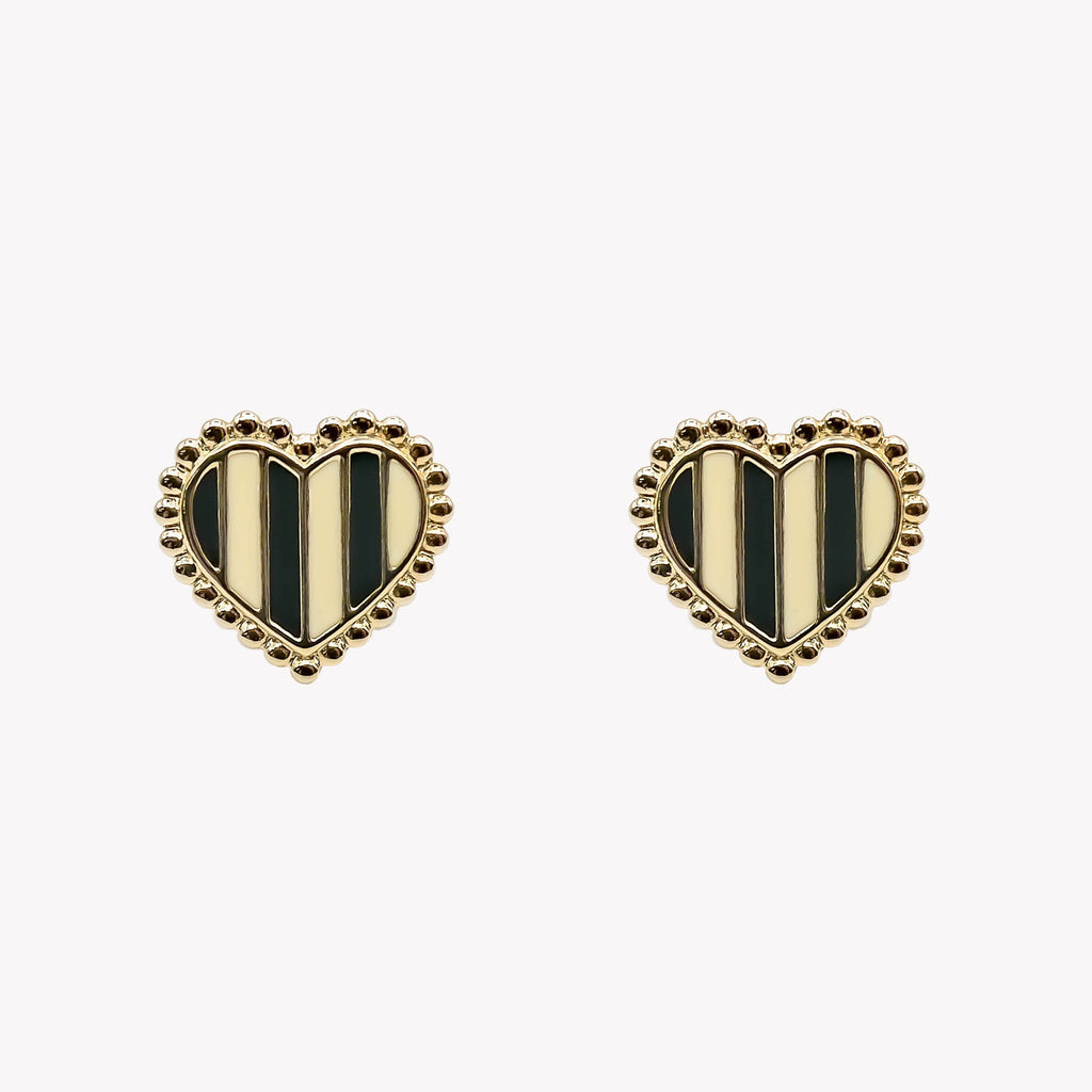 Boucles d'oreilles puce cœur rayé