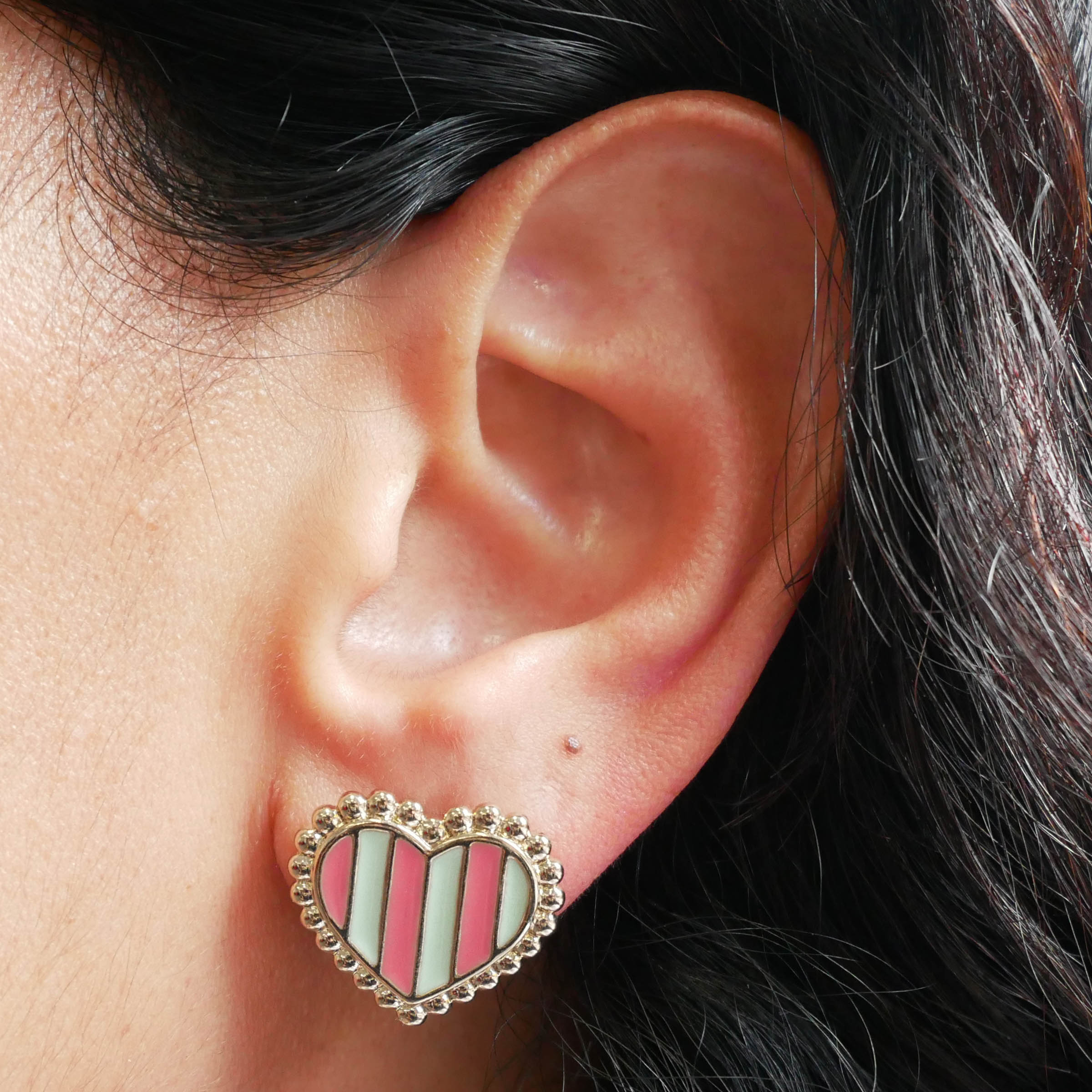 Boucles d'oreilles puce cœur rayé