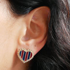 Boucles d'oreilles puce cœur rayé